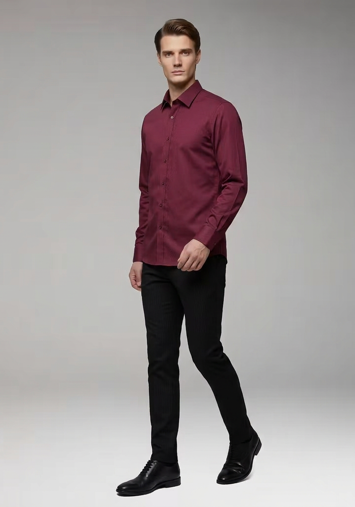 Men's Long-Sleeve Shirt with Collar and Buttons