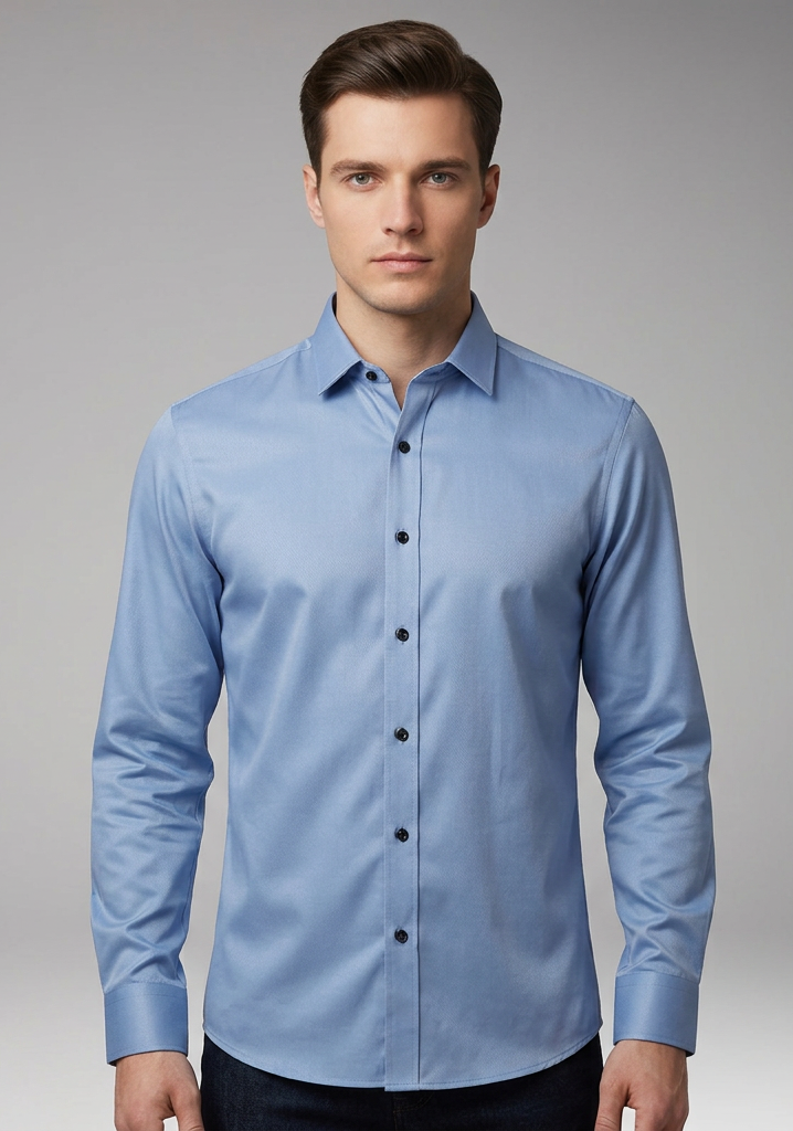 Men's Long-Sleeve Shirt with Collar and Buttons