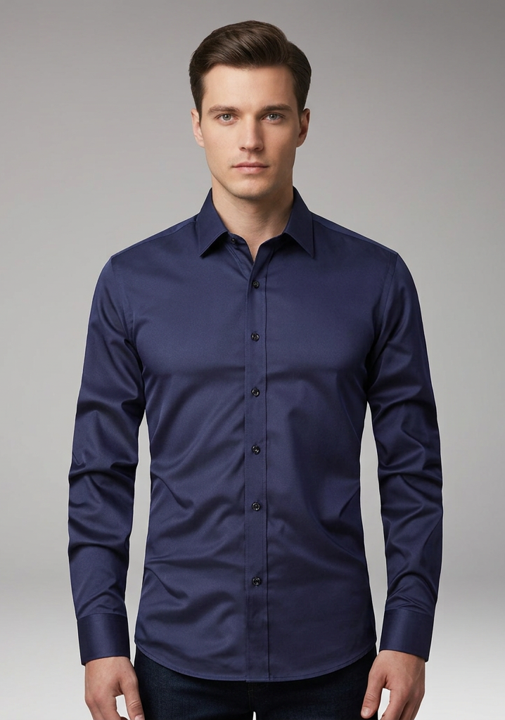 Men's Long-Sleeve Shirt with Collar and Buttons