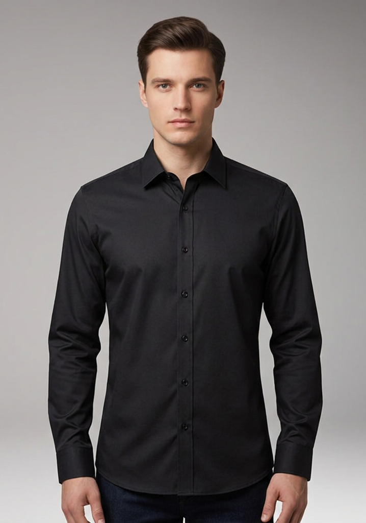 Men's Long-Sleeve Shirt with Collar and Buttons