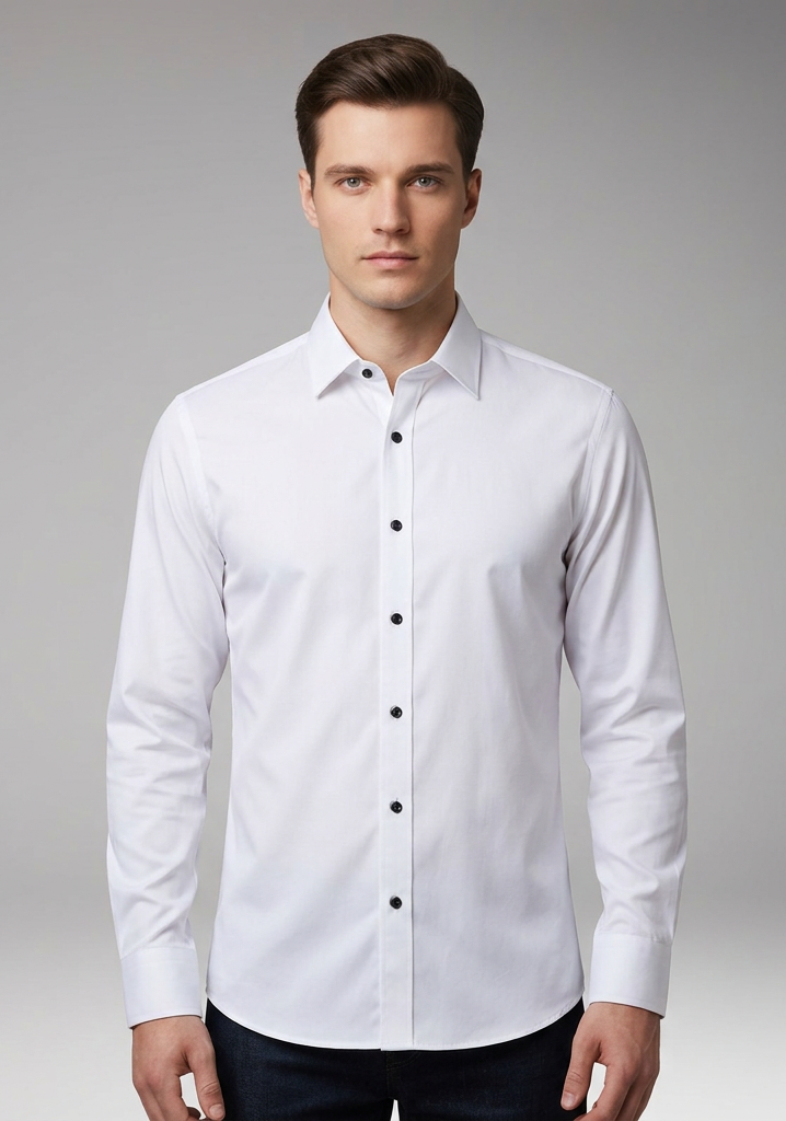 Men's Long-Sleeve Shirt with Collar and Buttons