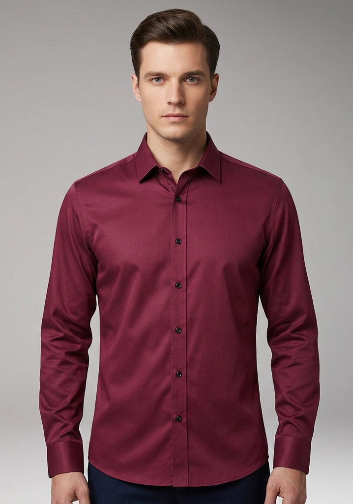 Men's Long-Sleeve Shirt with Collar and Buttons