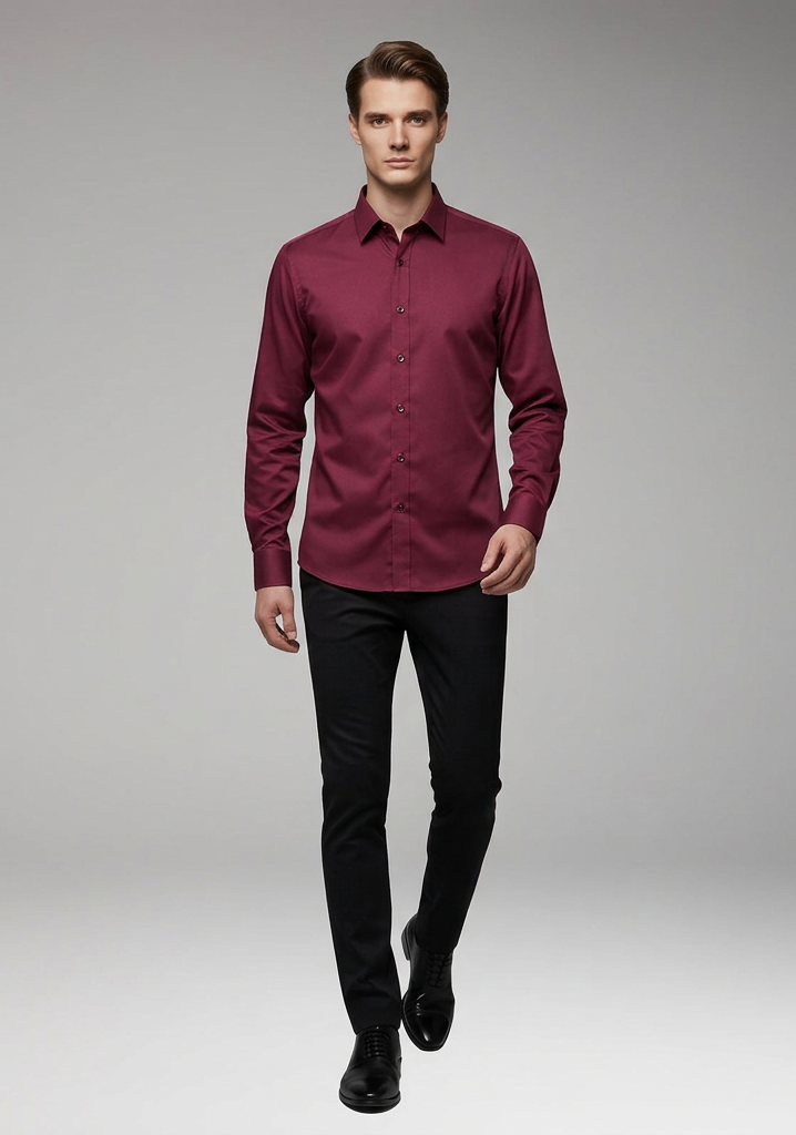 Men's Long-Sleeve Shirt with Collar and Buttons