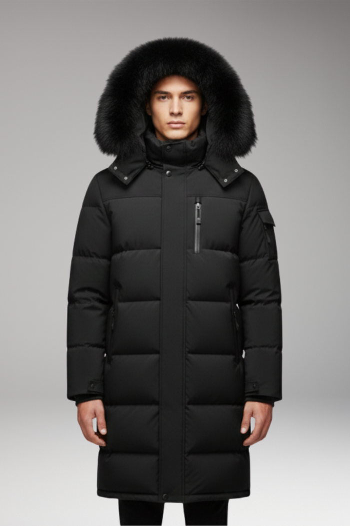Men's Parka with Hood and Quilted Surface