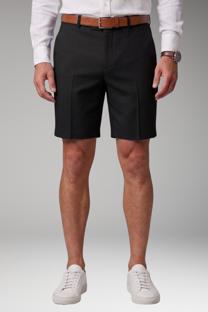 Men's Pleated Shorts with Button and Zipper Closure