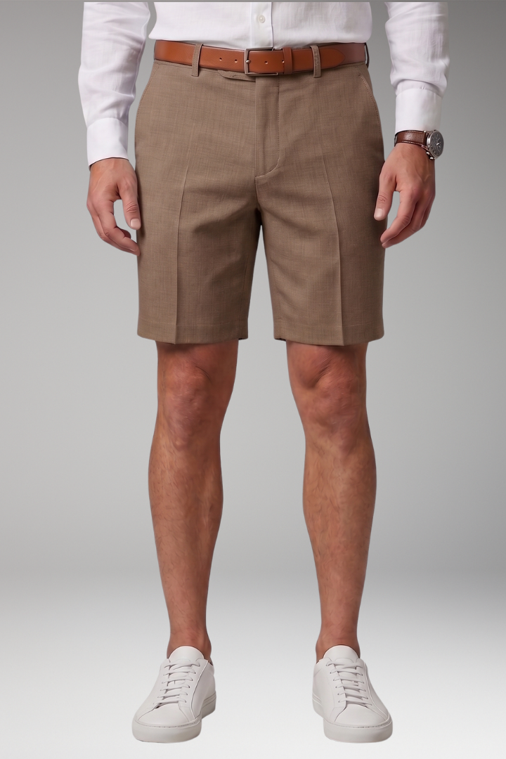 Men's Pleated Shorts with Button and Zipper Closure