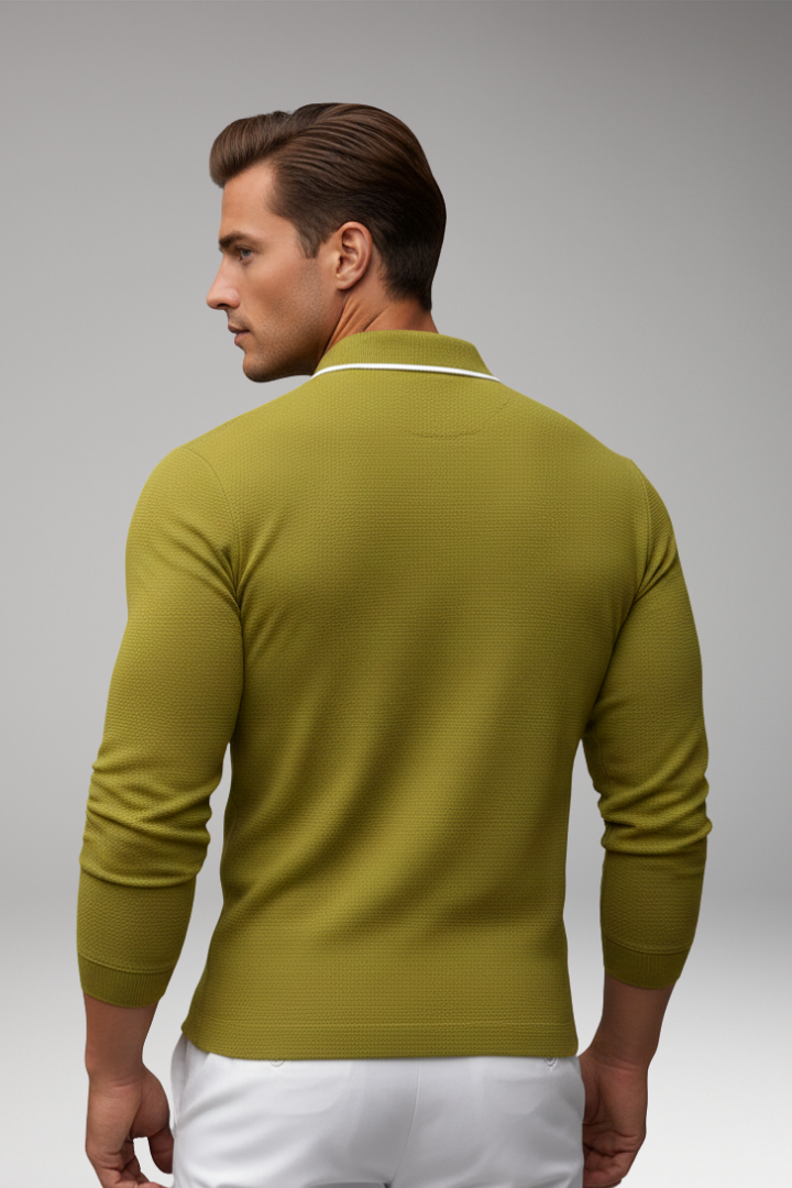 Men's Polo Shirt with Lapel and Long Sleeves