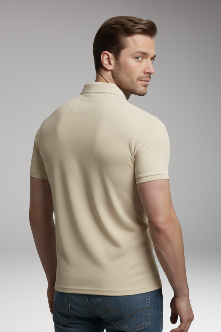 Men's Polo Shirt with Zip Fastening and Collared Neck