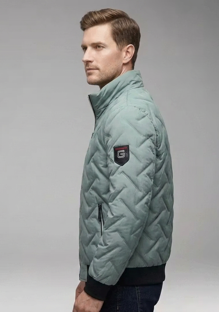 Men’s Quilted Bomber Jacket with Stand Collar and Zip Pockets