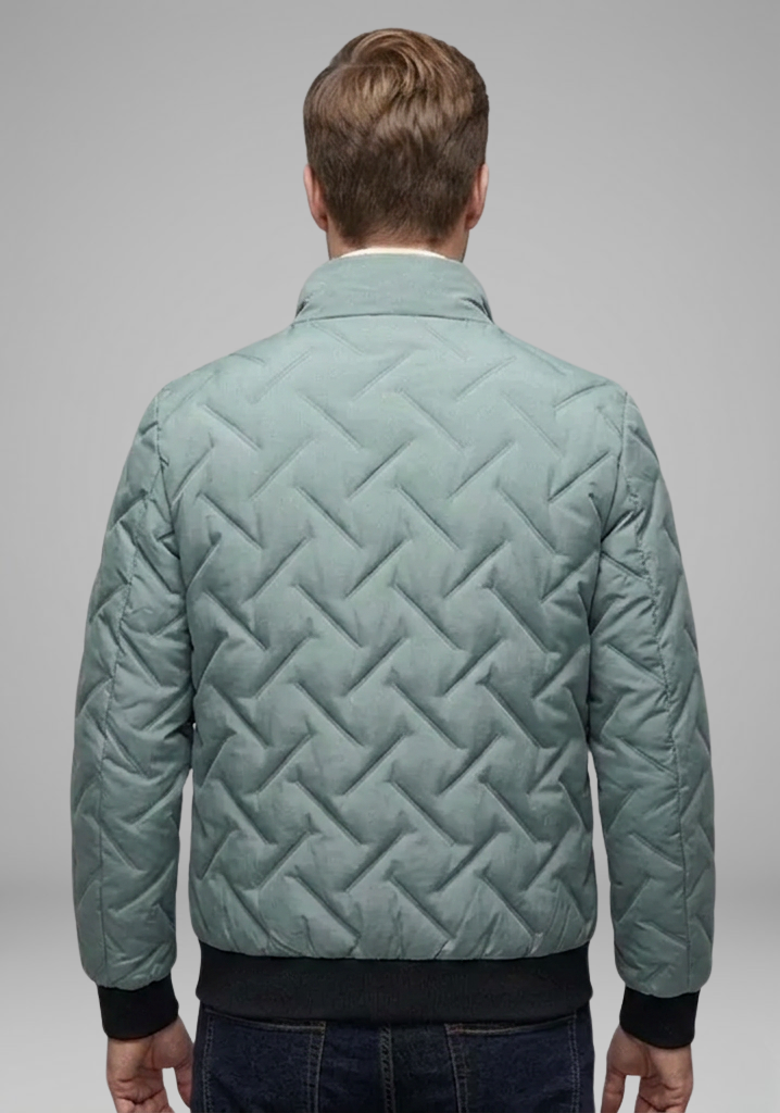 Men’s Quilted Bomber Jacket with Stand Collar and Zip Pockets