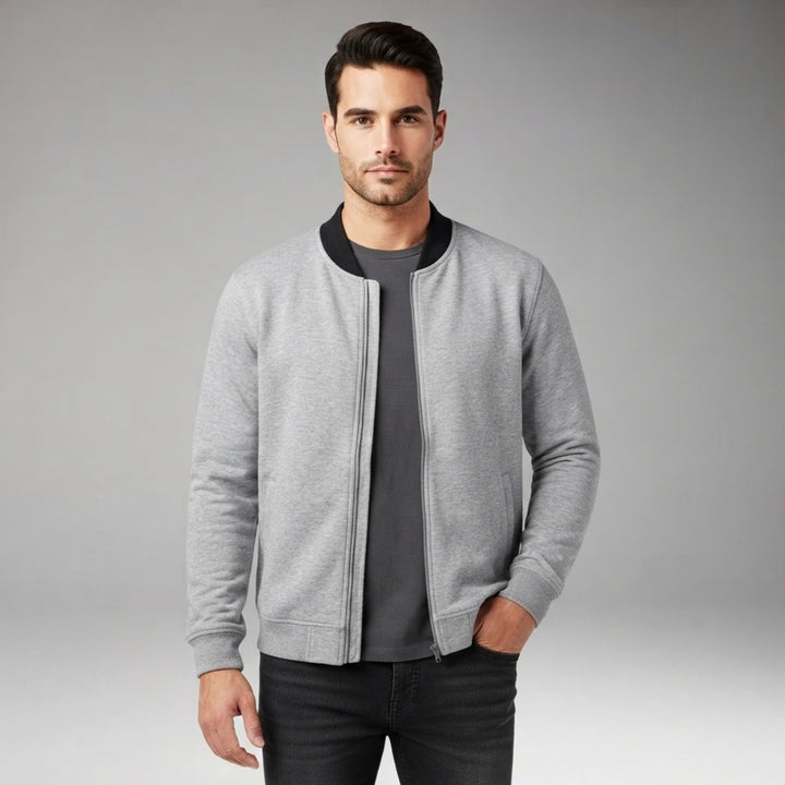 Men's Retro Bomber Jacket with Zipper and Ribbed Edges