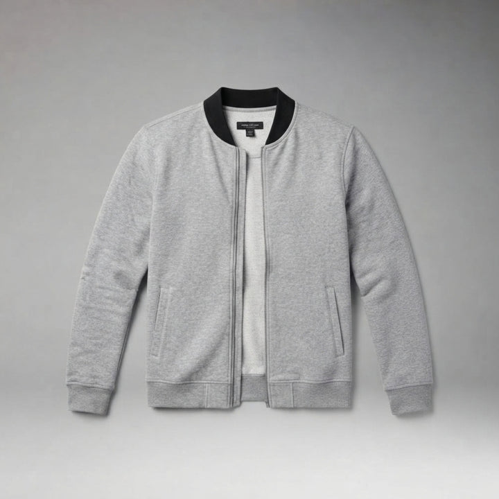 Men's Retro Bomber Jacket with Zipper and Ribbed Edges