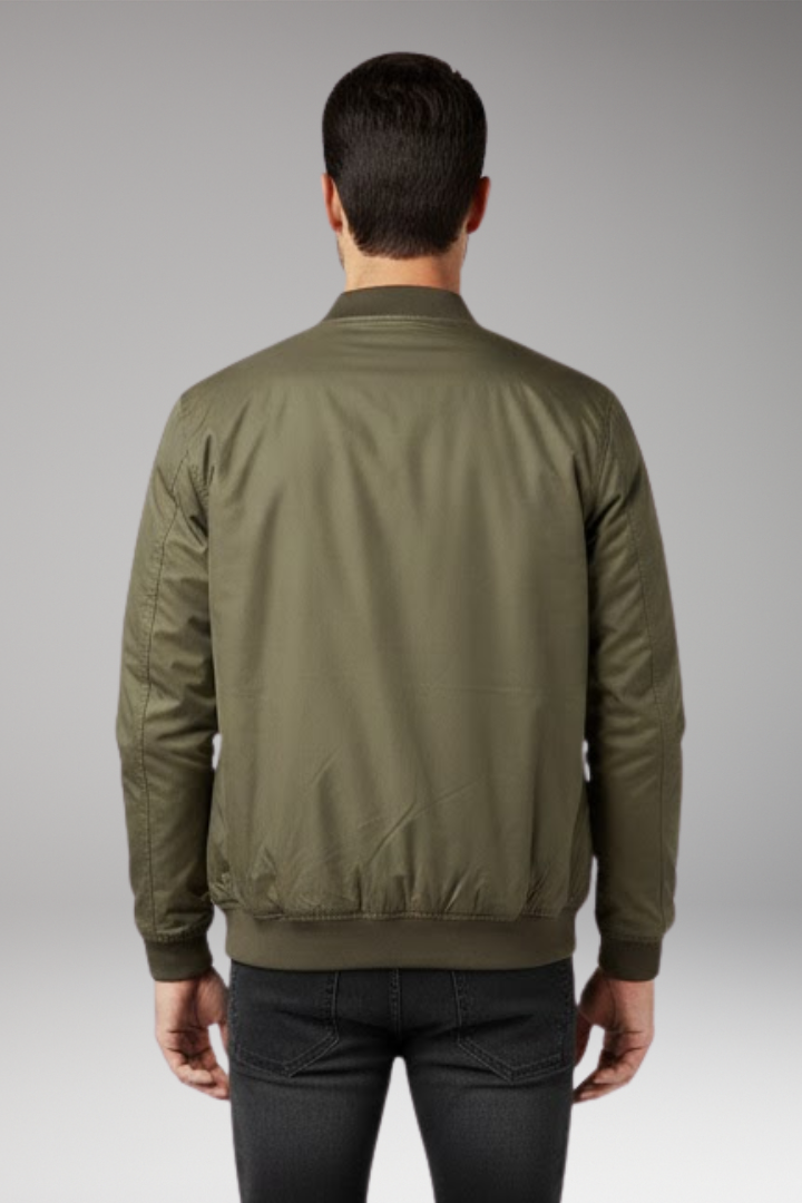 Men's Retro Bomber Jacket with Zipper and Ribbed Edges