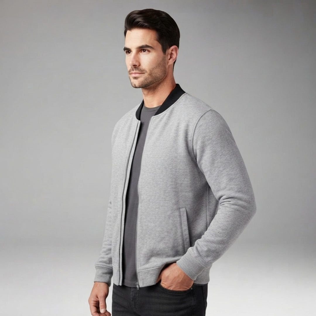 Men's Retro Bomber Jacket with Zipper and Ribbed Edges