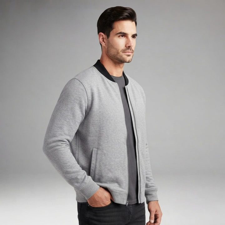 Men's Retro Bomber Jacket with Zipper and Ribbed Edges