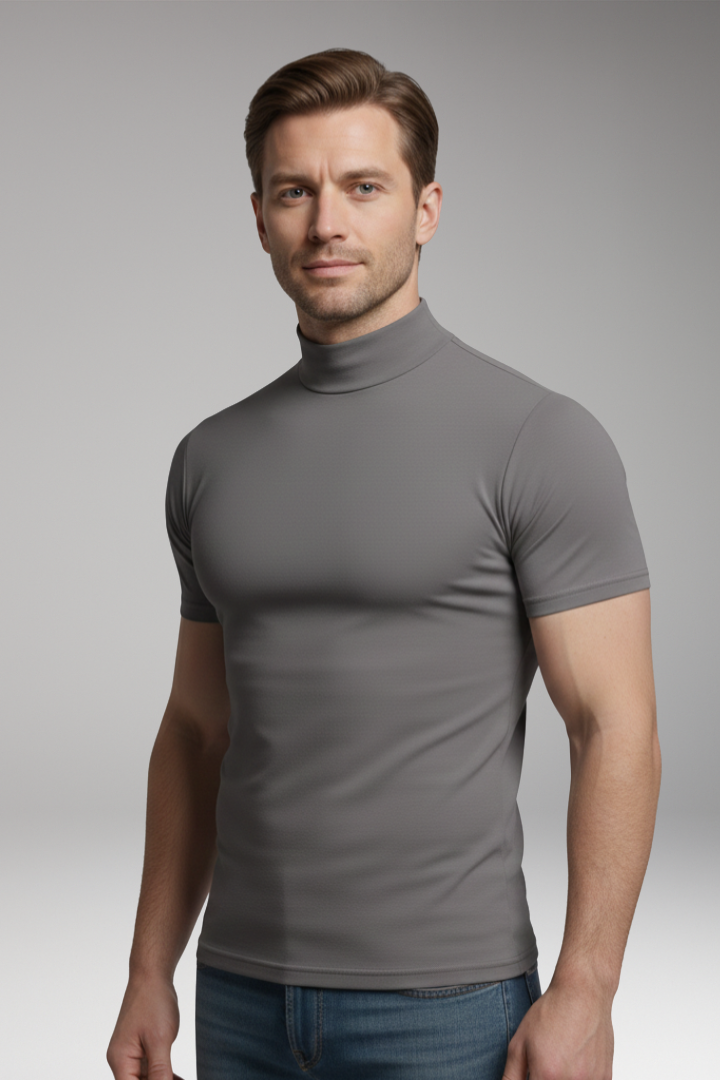 Men's Roll-Neck T-Shirt with Short Sleeves