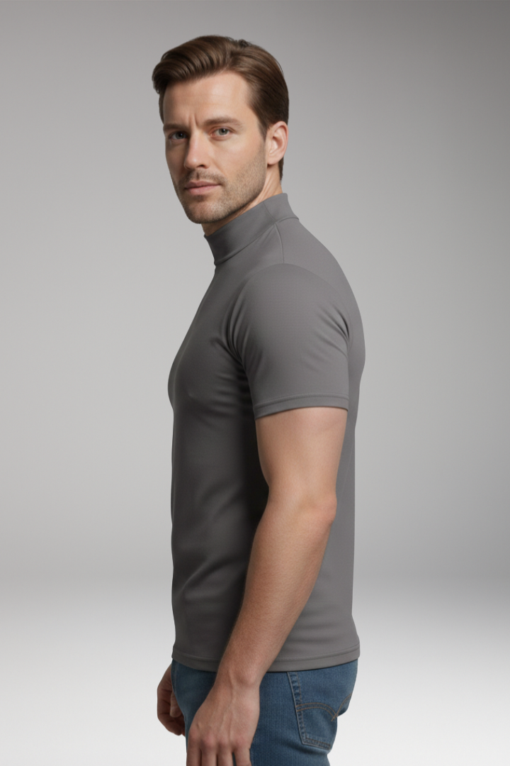 Men's Roll-Neck T-Shirt with Short Sleeves