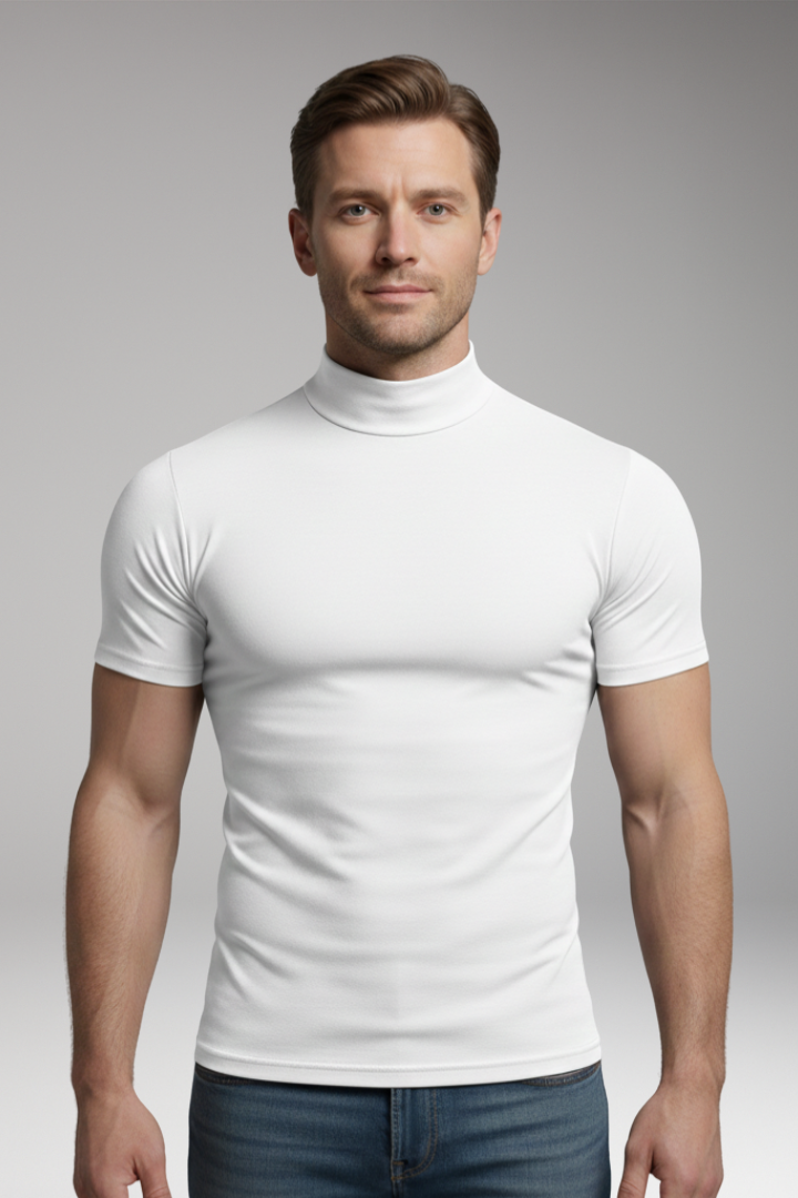 Men's Roll-Neck T-Shirt with Short Sleeves