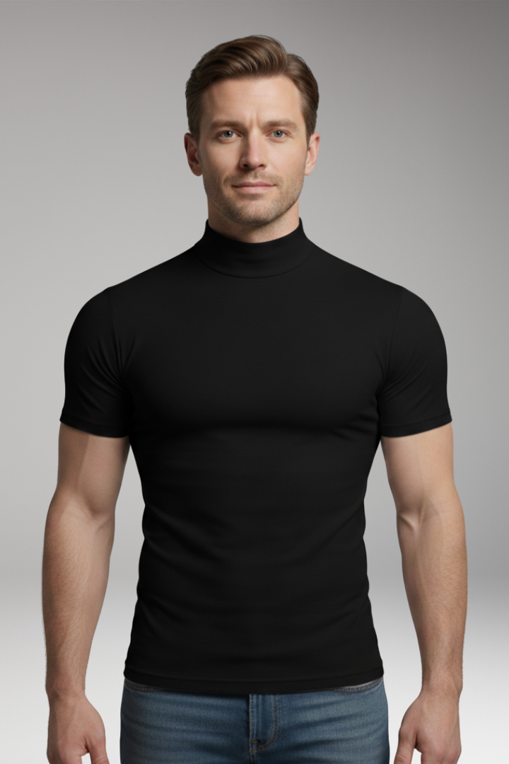 Men's Roll-Neck T-Shirt with Short Sleeves