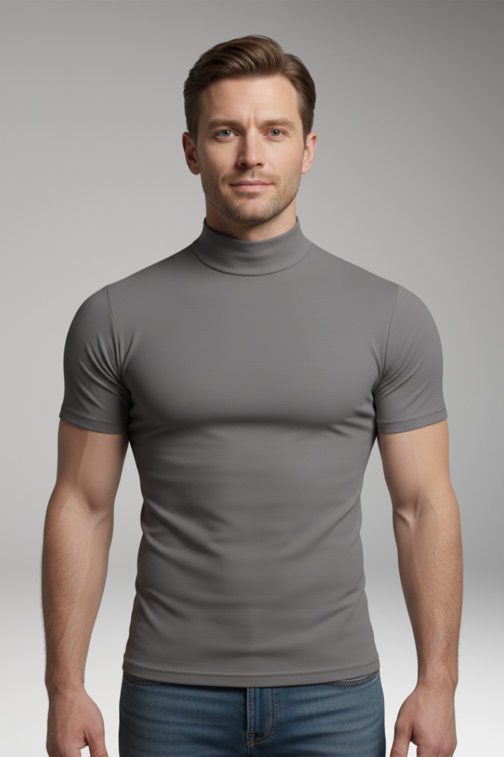 Men's Roll-Neck T-Shirt with Short Sleeves