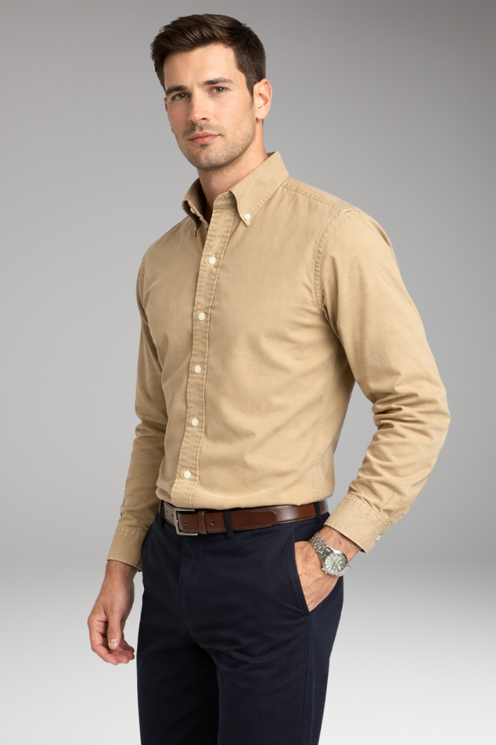 Tommy Men's Shirt with Button Collar and Long Sleeves