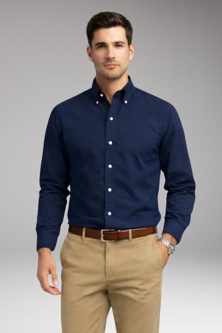 Tommy Men's Shirt with Button Collar and Long Sleeves
