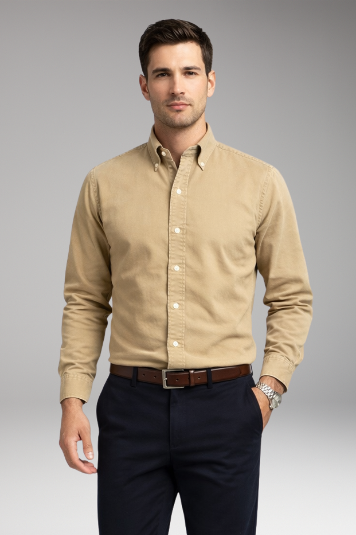 Tommy Men's Shirt with Button Collar and Long Sleeves