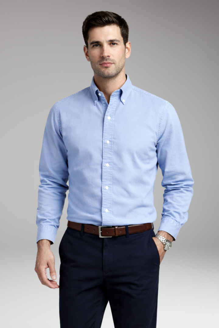 Tommy Men's Shirt with Button Collar and Long Sleeves