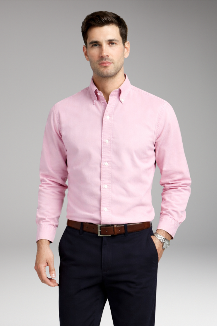 Tommy Men's Shirt with Button Collar and Long Sleeves