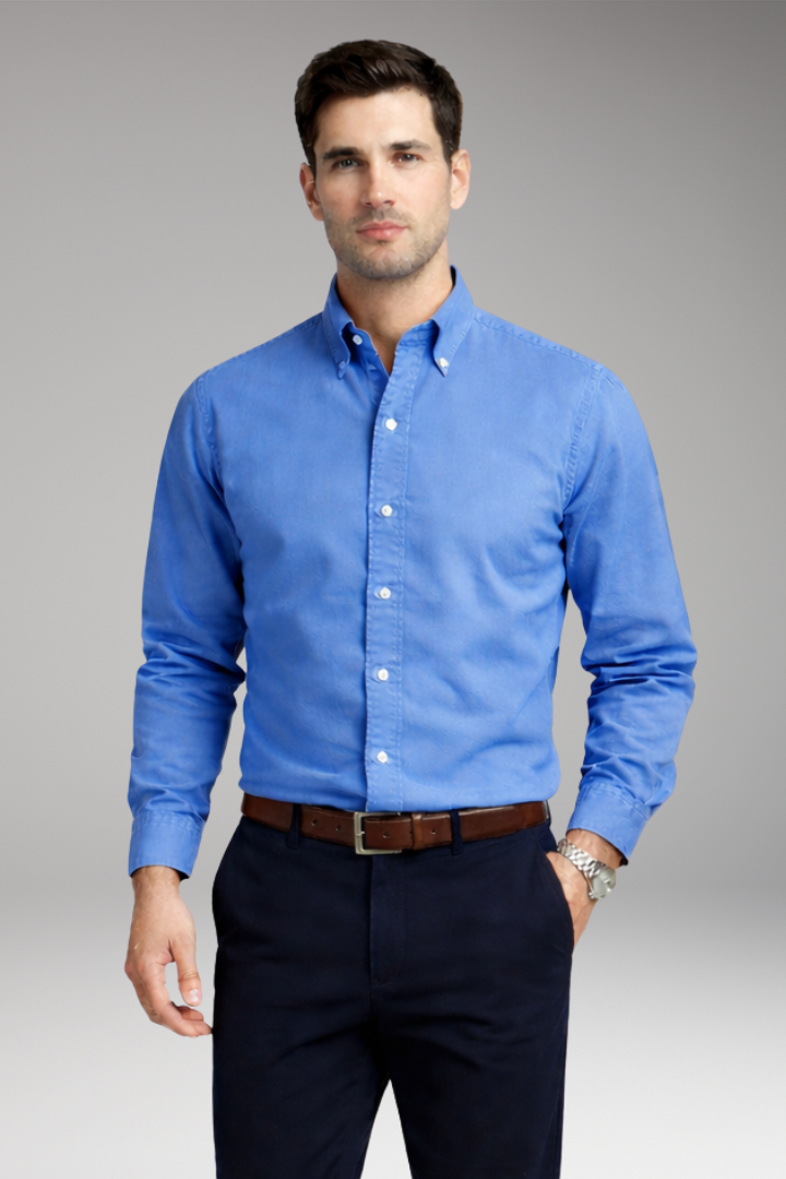Tommy Men's Shirt with Button Collar and Long Sleeves