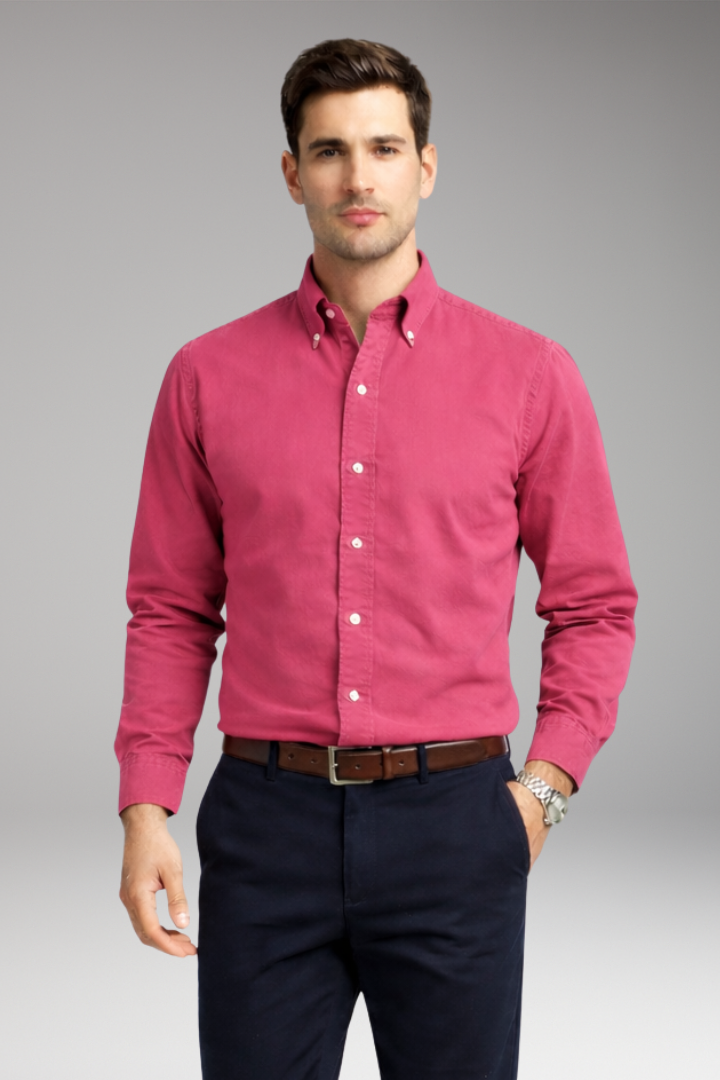 Tommy Men's Shirt with Button Collar and Long Sleeves