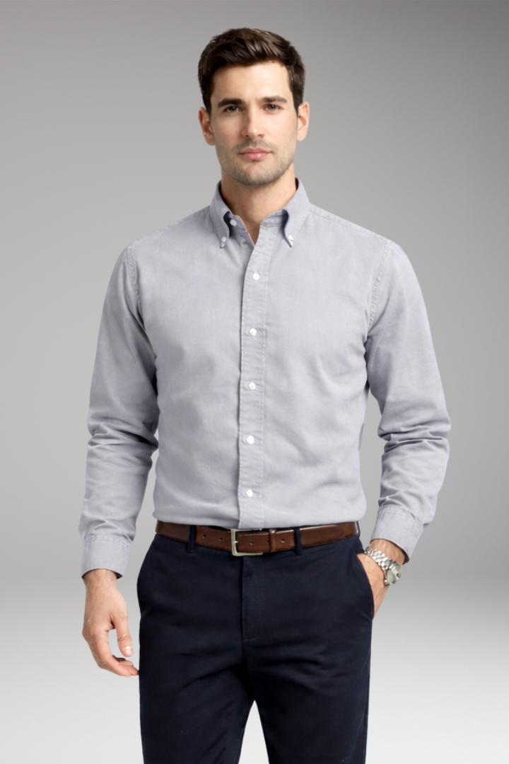 Tommy Men's Shirt with Button Collar and Long Sleeves