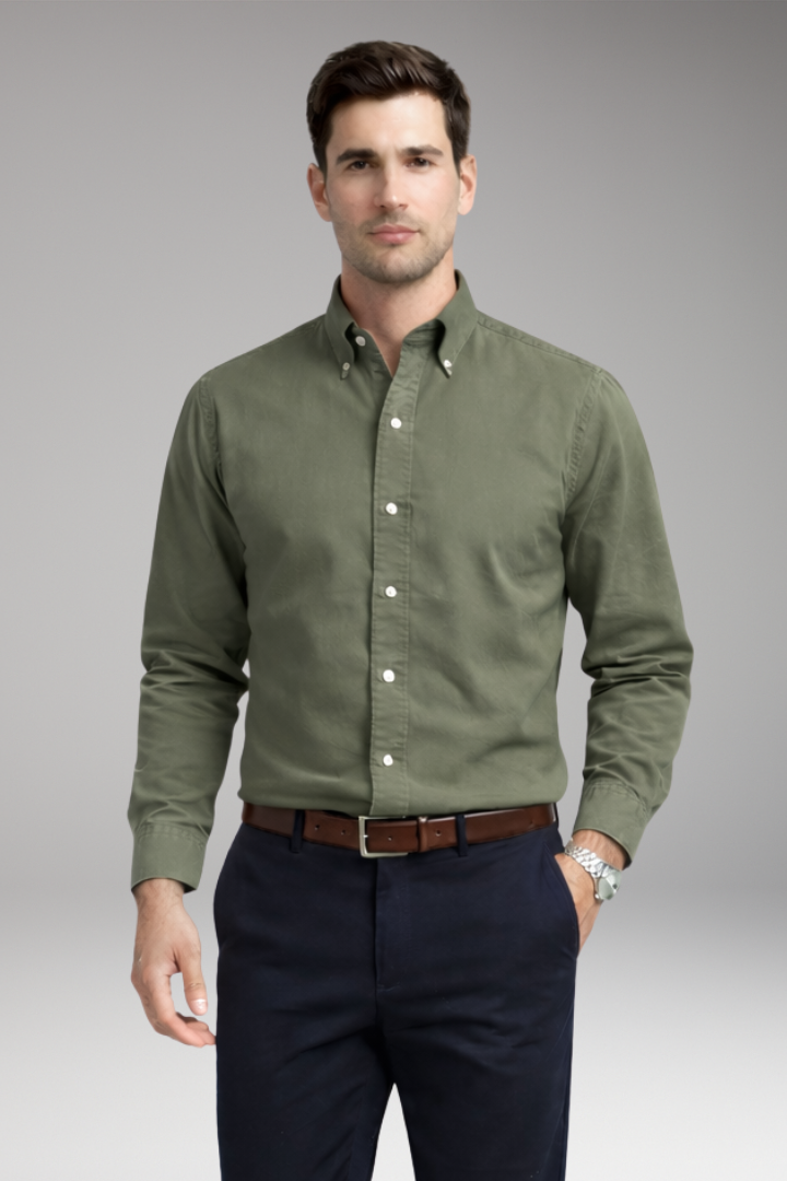 Tommy Men's Shirt with Button Collar and Long Sleeves