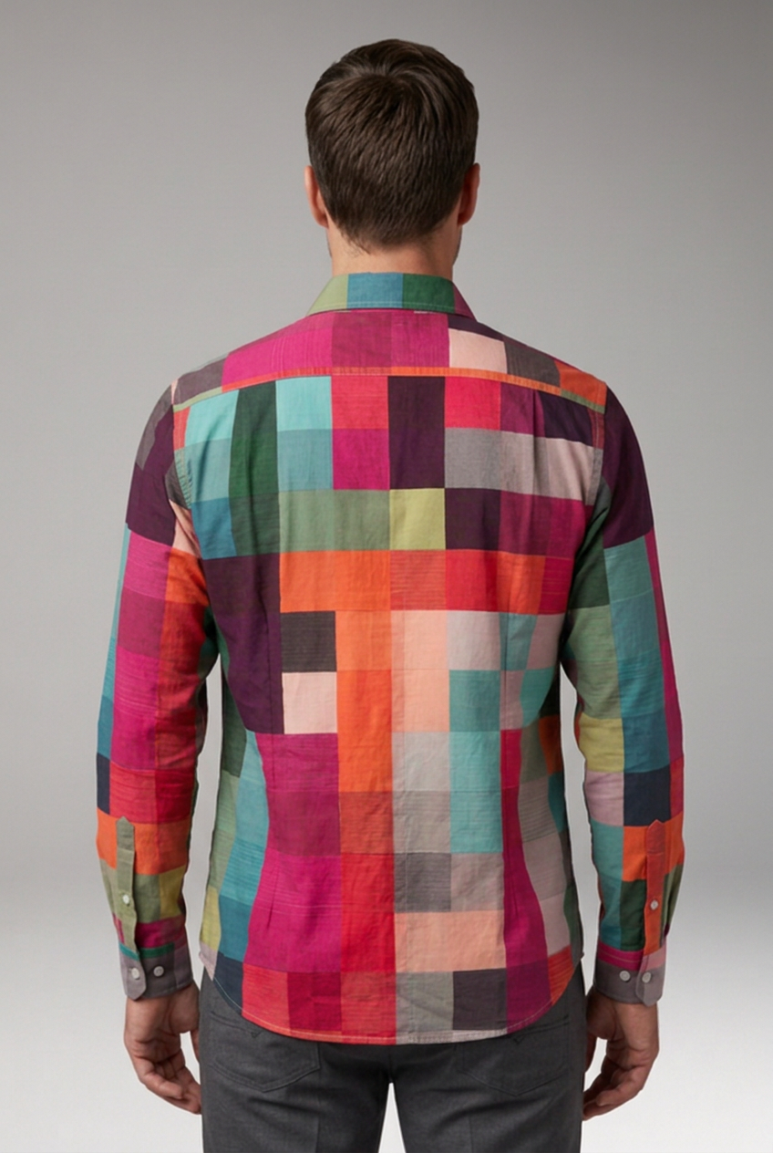 Men's Shirt with Patchwork Panels and Chest Pocket