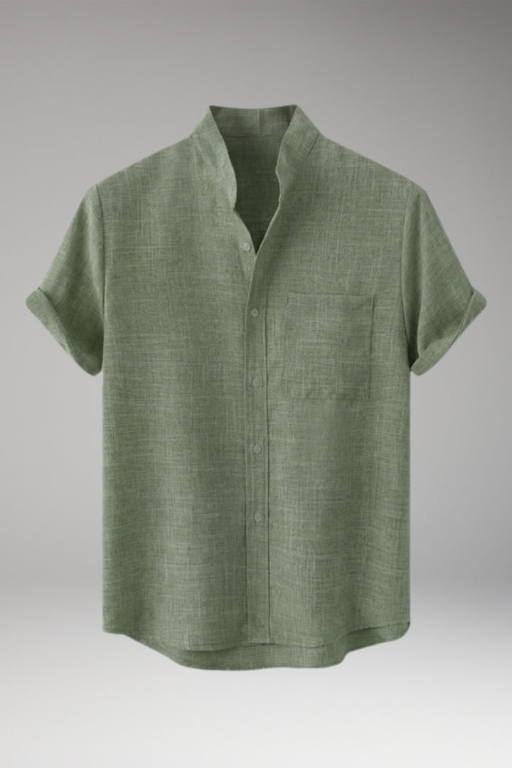 Men's Shirt with Short Sleeves and Stand-up Collar