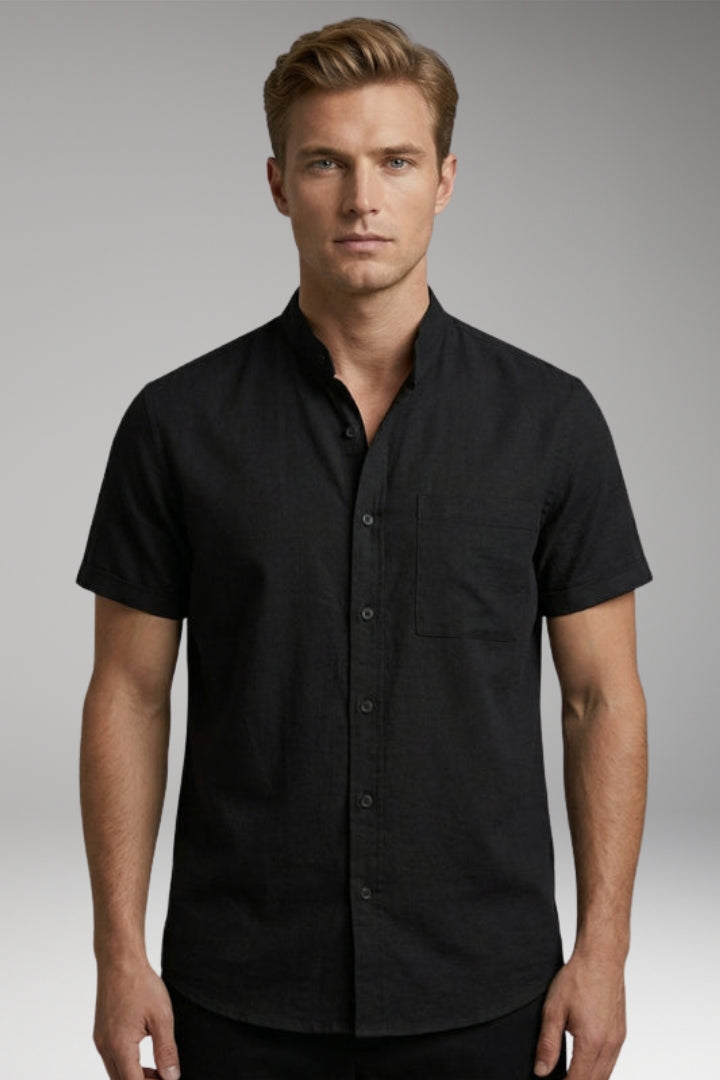 Men's Shirt with Short Sleeves and Stand-up Collar