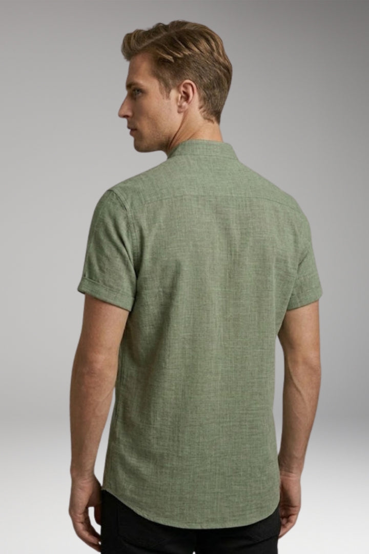 Men's Shirt with Short Sleeves and Stand-up Collar