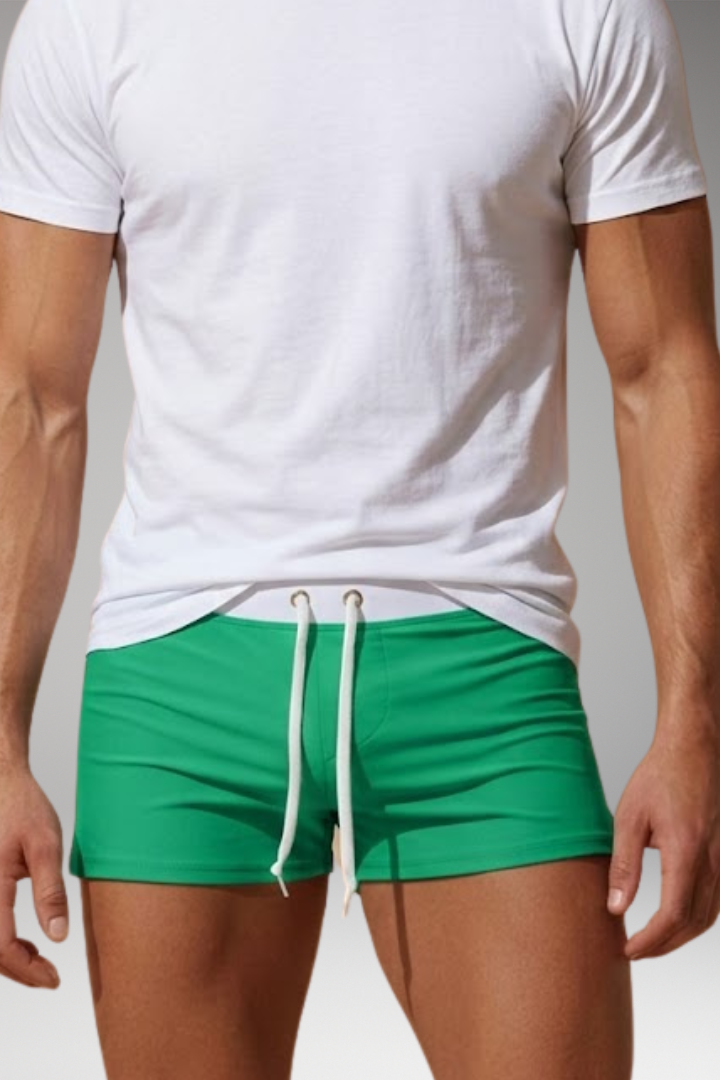 Men's Short Swim Trunks with Adjustable Drawstring Waistband