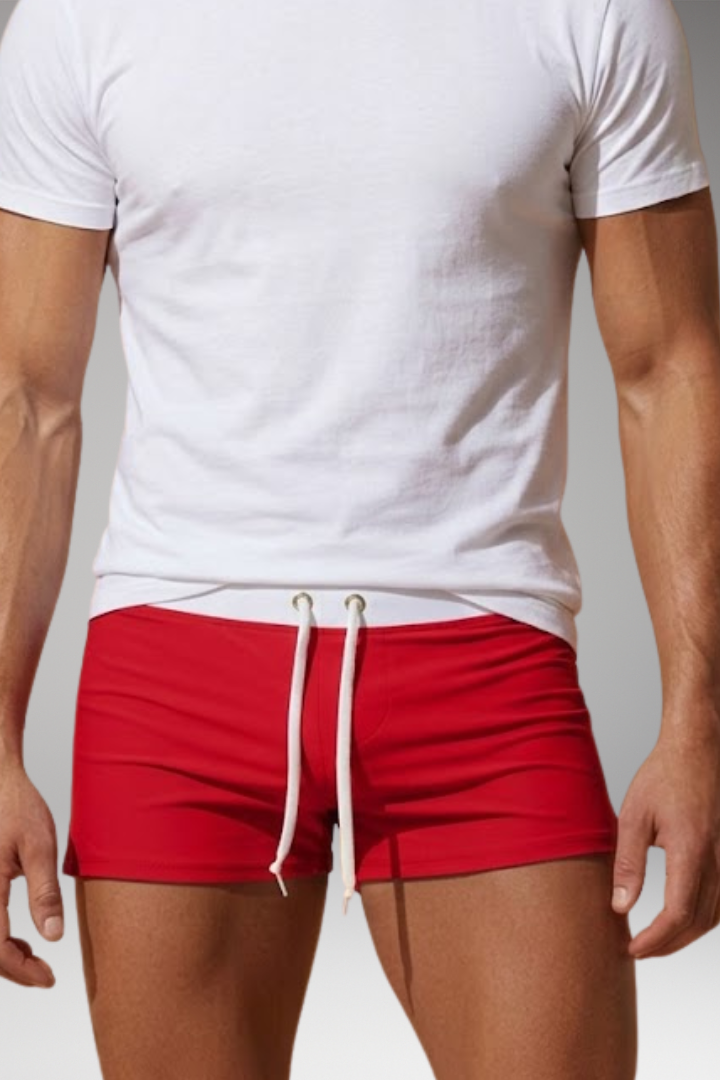 Men's Short Swim Trunks with Adjustable Drawstring Waistband