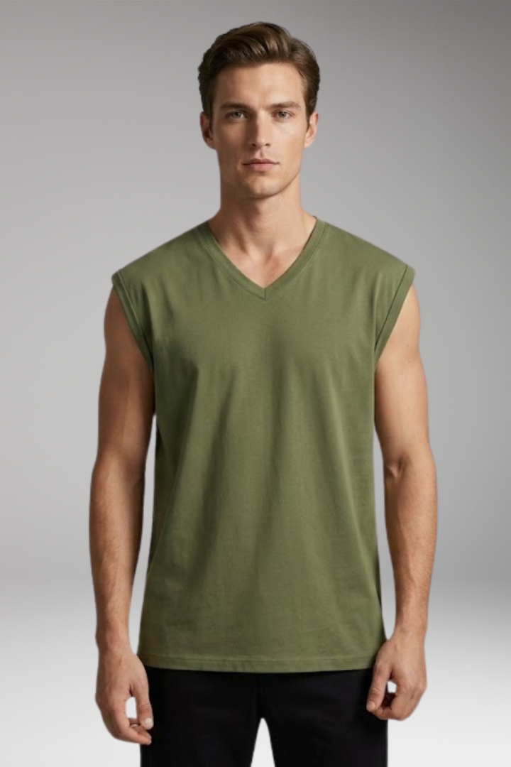Men's Sleeveless T-Shirt with V-Neck and Relaxed Fit