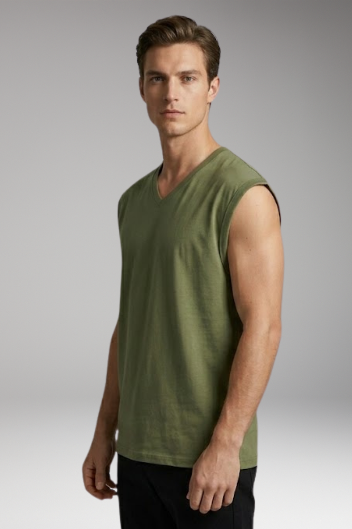 Men's Sleeveless T-Shirt with V-Neck and Relaxed Fit