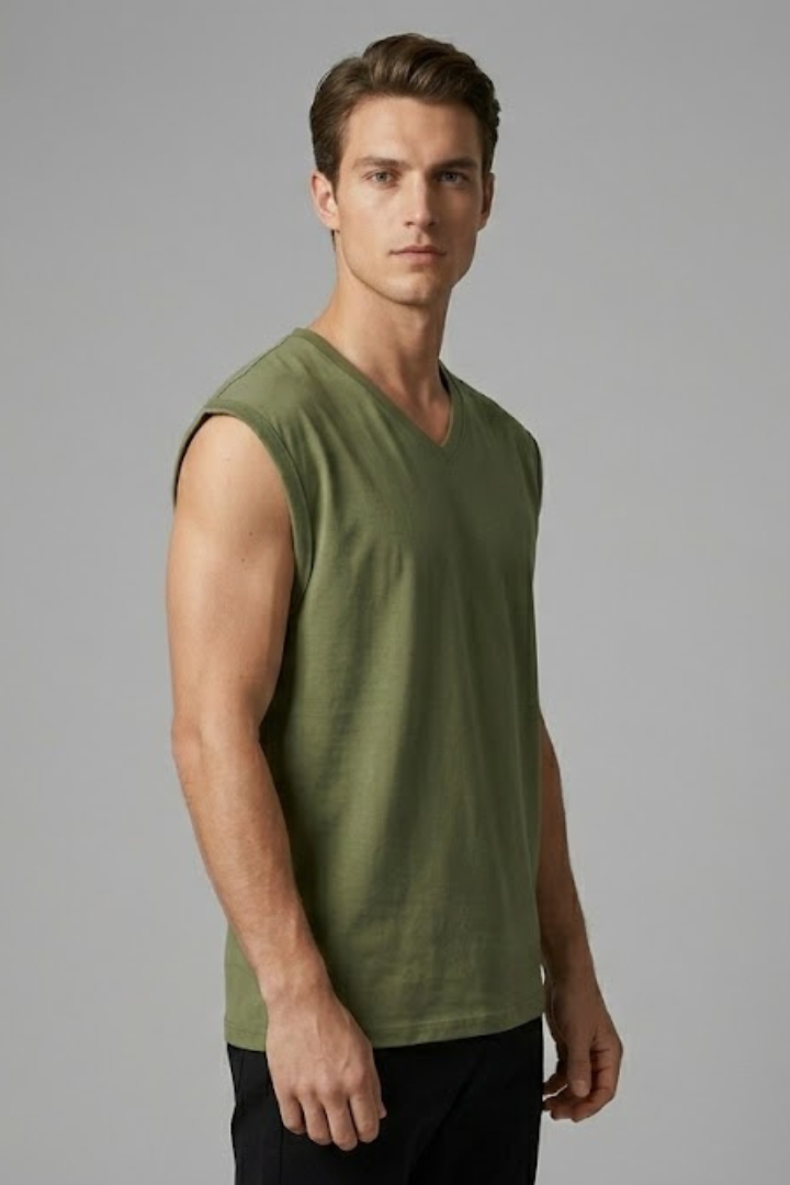 Men's Sleeveless T-Shirt with V-Neck and Relaxed Fit