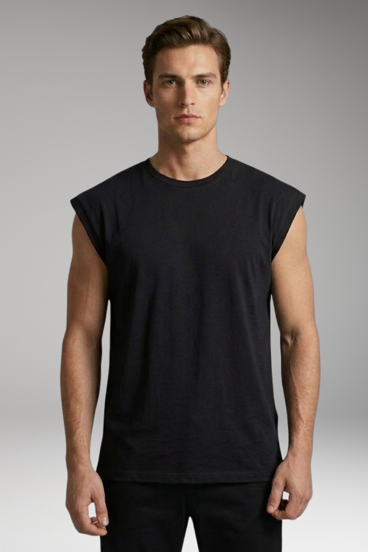 Men's Sleeveless T-Shirt with V-Neck and Relaxed Fit