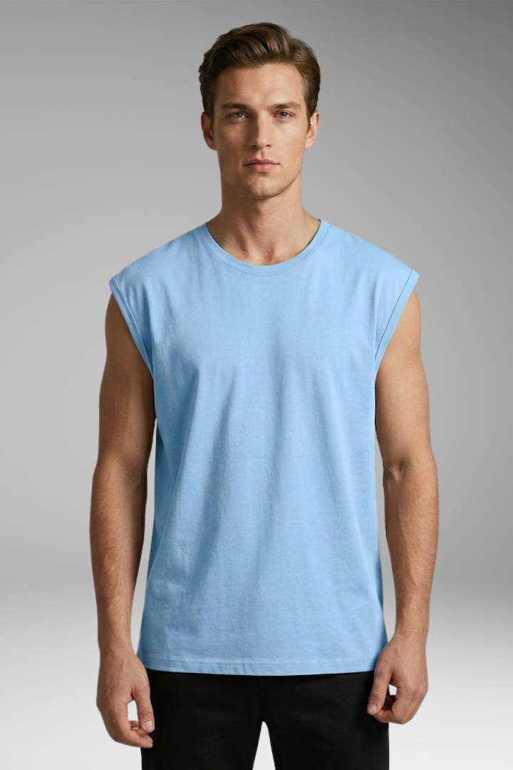 Men's Sleeveless T-Shirt with V-Neck and Relaxed Fit