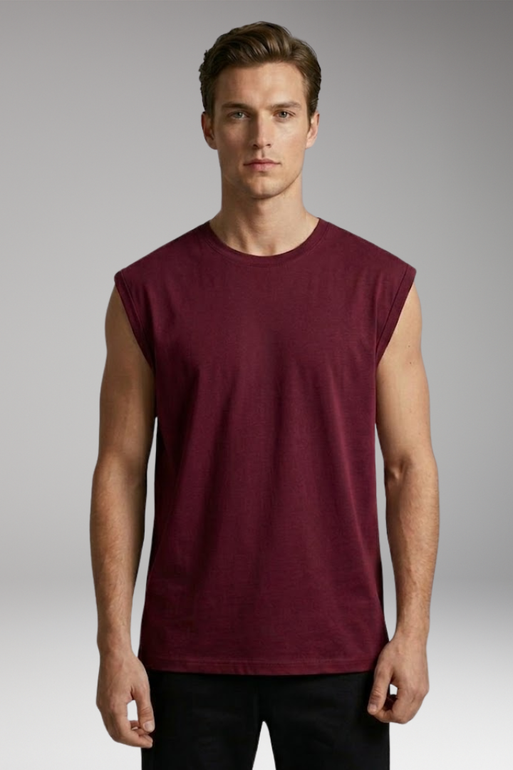 Men's Sleeveless T-Shirt with V-Neck and Relaxed Fit