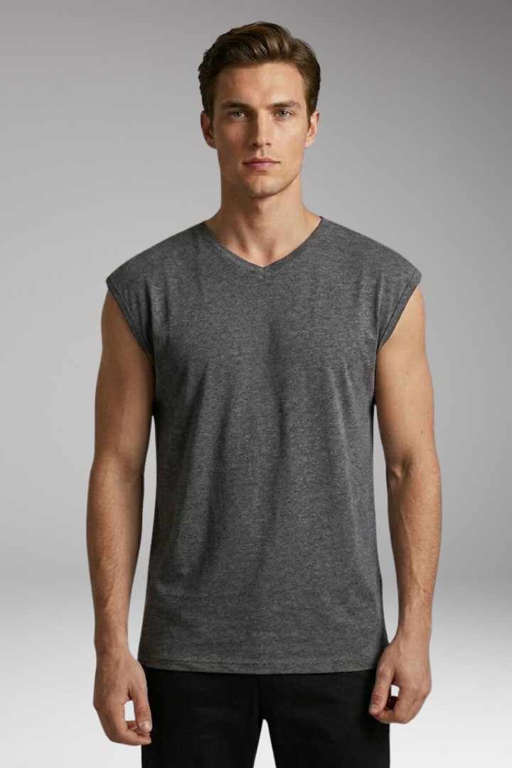 Men's Sleeveless T-Shirt with V-Neck and Relaxed Fit