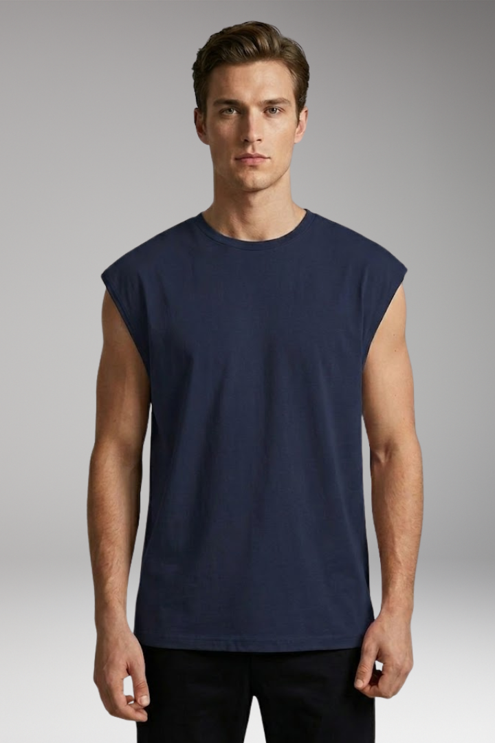 Men's Sleeveless T-Shirt with V-Neck and Relaxed Fit