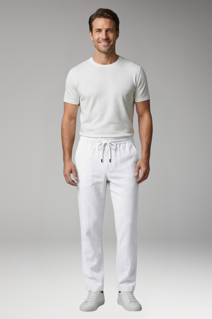 Men's Straight Leg Trousers with Elastic Waistband for Everyday Wear