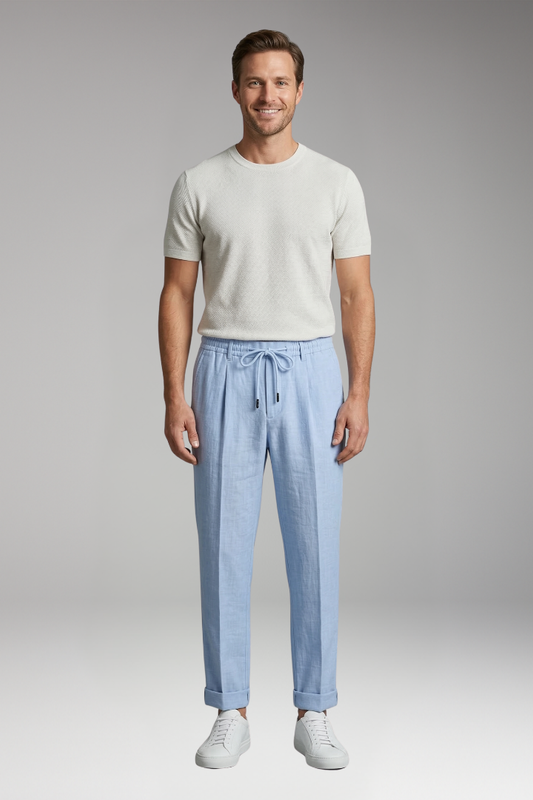 Men's Straight Leg Trousers with Elastic Waistband for Everyday Wear