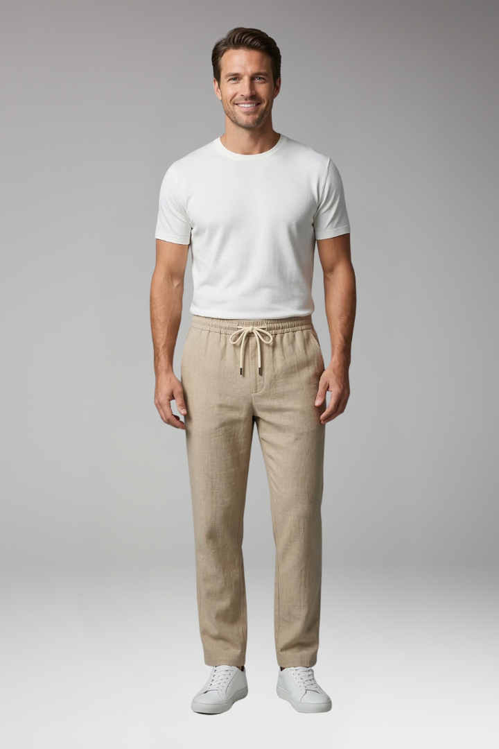 Men's Straight Leg Trousers with Elastic Waistband for Everyday Wear